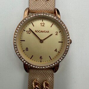 3/$30 Rocawear Watch Women Rose Gold Faux Leather Chain Link Accent New Battery